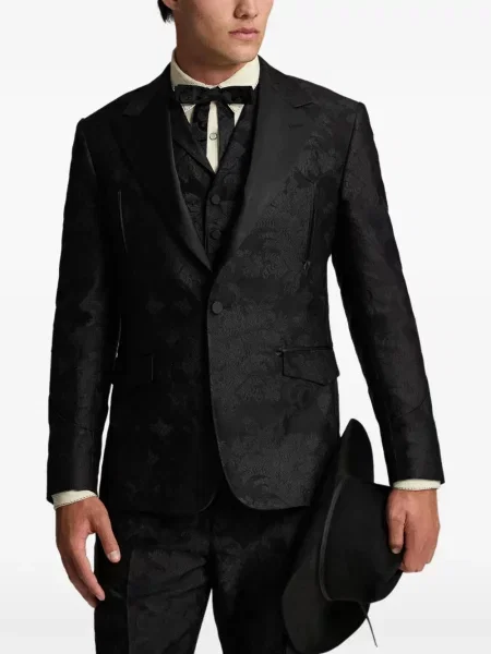 Φλοράλ μπλέιζερ Ralph Lauren Rrl ζακάρ με πέτο μαύρο