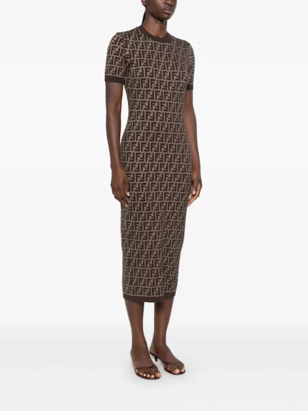 Rochie midi Fendi cu autograf maro