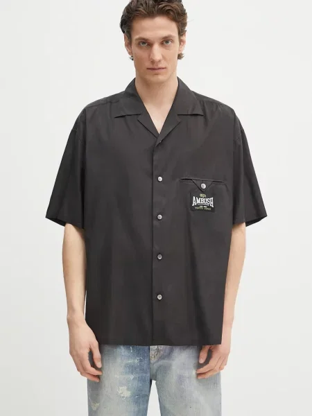 AMBUSH cămașă S/S Satin Shirt cu guler clasic relaxed negru