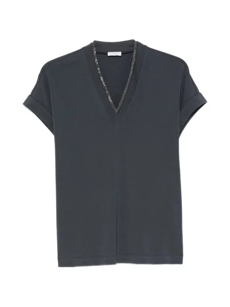 V-nyakú póló Brunello Cucinelli kék