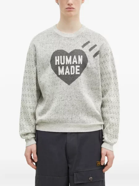 Pulover Human Made cu motiv cu inimi gri