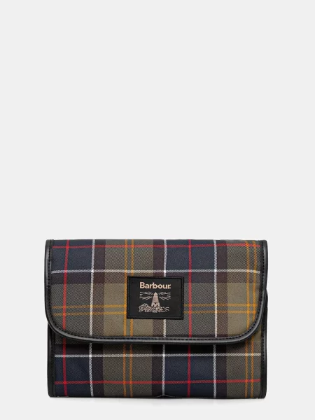 Pungă cosmetică Barbour în carouri clasică verde