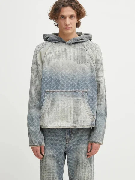 Jeans pulover Daily Paper Destroyed Denim Hoodie modra