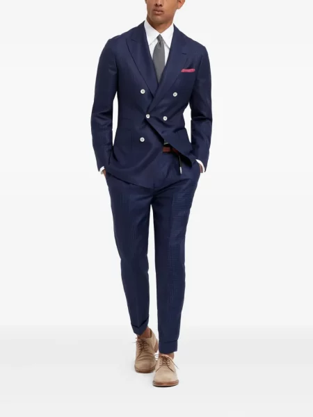Laneni odijelo Brunello Cucinelli na dvostruko kopčanje plava