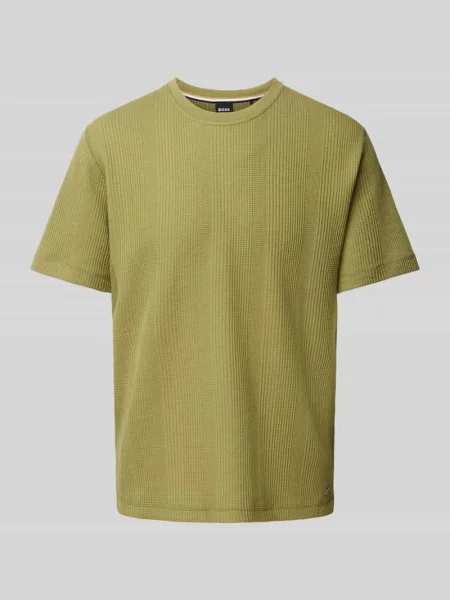 T-shirt z prążkowanym okrągłym dekoltem Boss