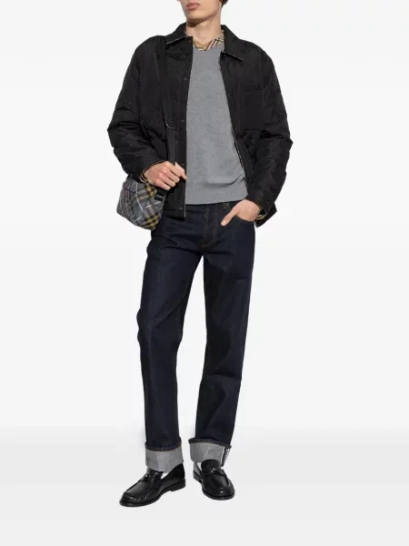 Džemper Burberry karirani s V-izrezom siva