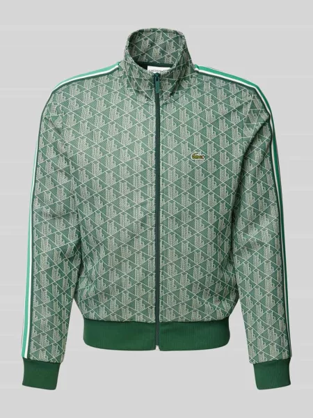 Bluza Lacoste ze stójką żakardowa z nadrukiem zielona