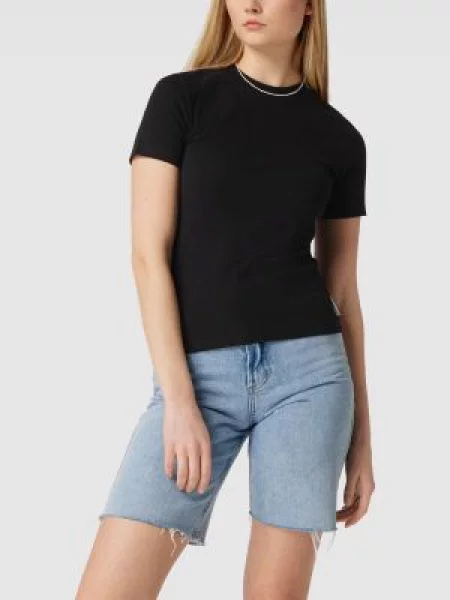 T-shirt z prążkowaniem Marc O'polo Denim czarna