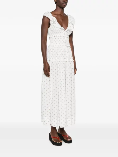 Rochie midi Dôen cu model floral cu imagine alb
