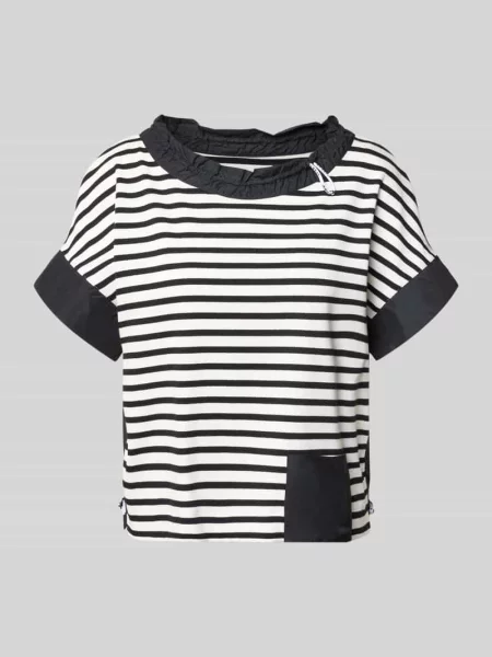 T-shirt z okrągłym dekoltem i ściągaczem na sznurek Marc Cain czarna