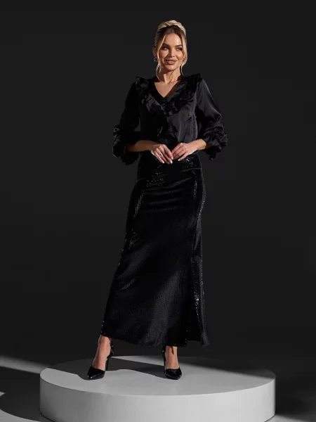 Велюрова Спідниця максі ISSA Plus чорний