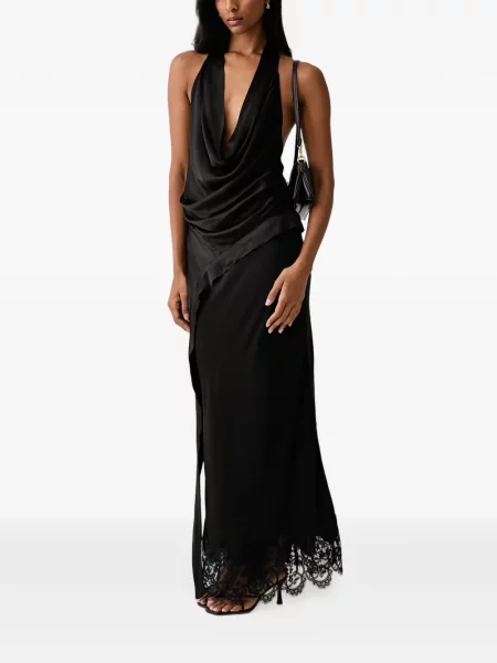 Fusta maxi Bardot din satin negru