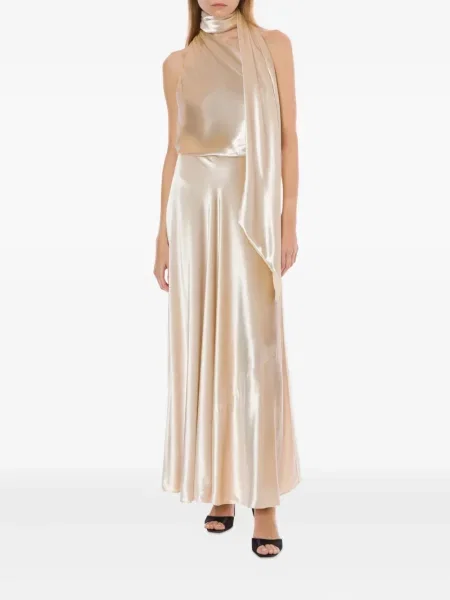 Rochie maxi Alberta Ferretti din satin lungă de costum alb