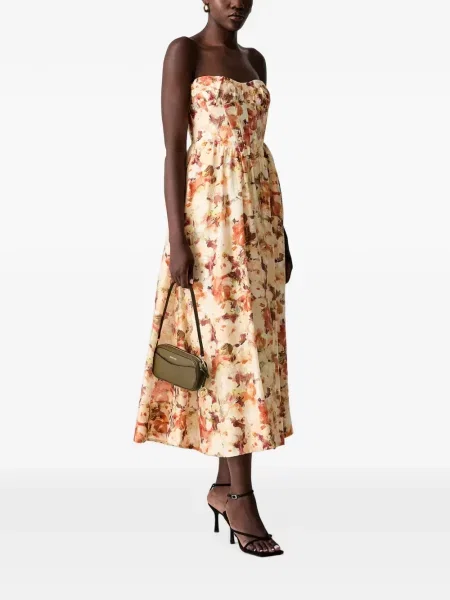 Rochie midi Bardot cu model floral cu imagine portocaliu