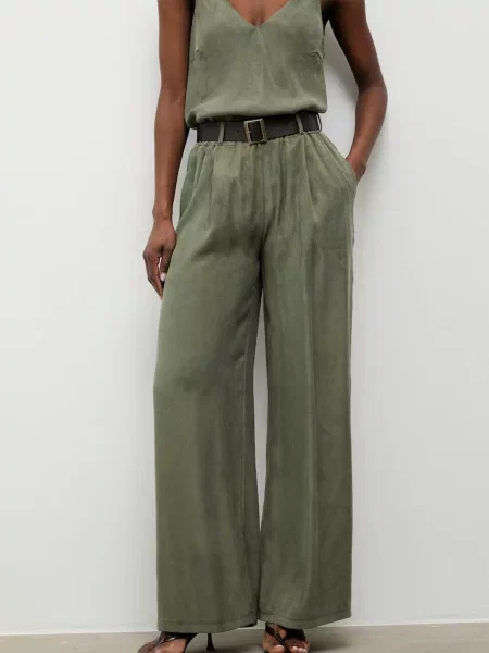 Answear.LAB pantaloni pentru femei din lyocell verde