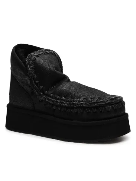 MOU De piele bocanci Mini Eskimo Platform cu adaos de lână negru