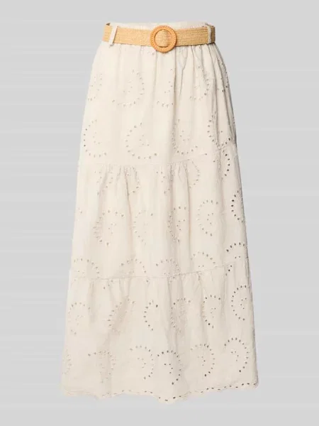 Sukienka midi z haftem angielskim i Zabaione beżowa