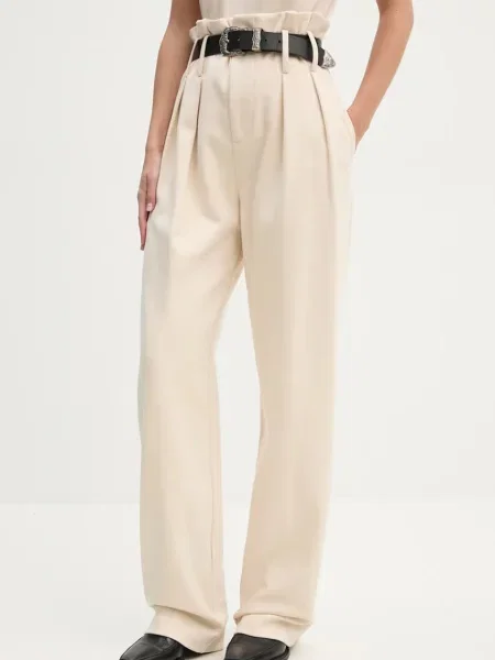 IRO pantaloni femei drept high waist bej
