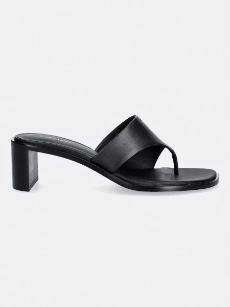 Chiloți tanga Calvin Klein din piele cu toc bloc negru