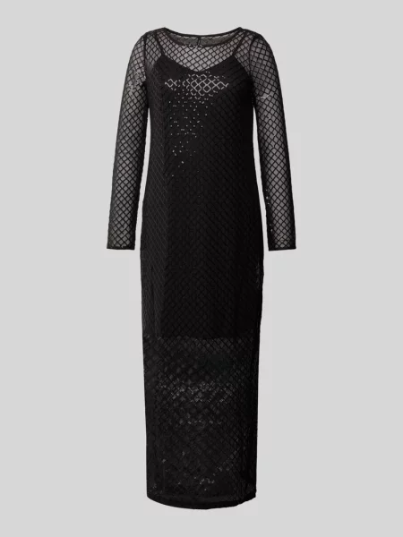 Sukienka o luźnym kroju z siateczki z cekinowym wzorem w kratę model ‘SAFINA’ Vero Moda czarna