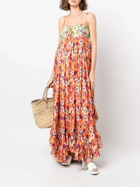 Gėlėtas raštuotas plisuotas maxi suknele Msgm oranžinė