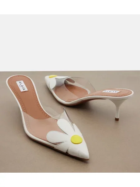 Papuci tip mules Alaïa cu model floral alb