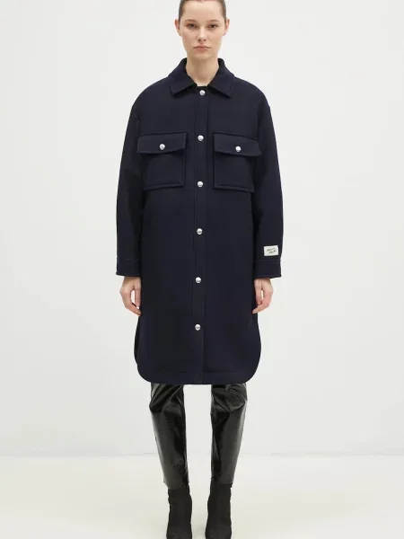 Μάλλινο παλτό Maison Kitsuné Workwear ναυτικό μπλε