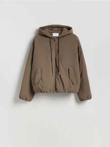 Reserved Geacă bomber cu glugă gri-maroniu gri