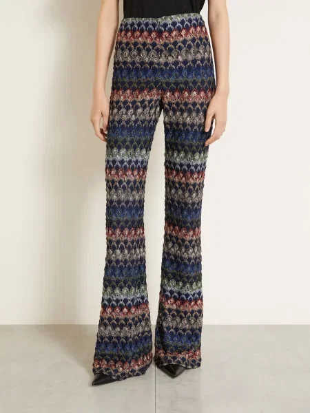 Missoni Pletené Kalhoty S Třpytivou Přízí tmavě modrá zelená červená