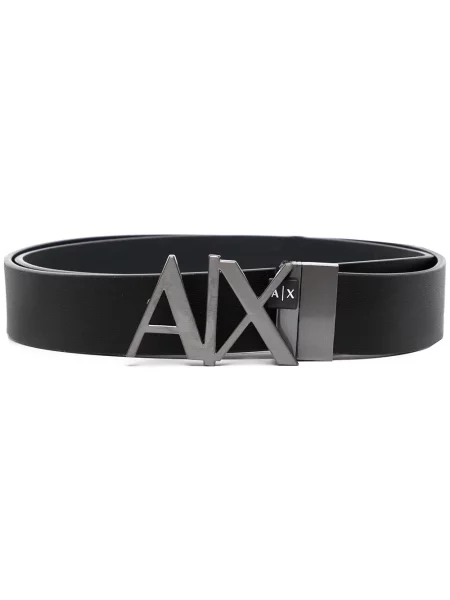 Curea Armani Exchange din piele cu autograf negru