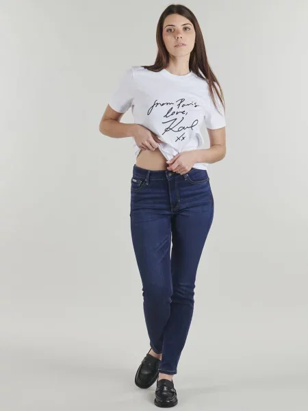 Skinny fit džínsy Guess s vysokým pásom modrá