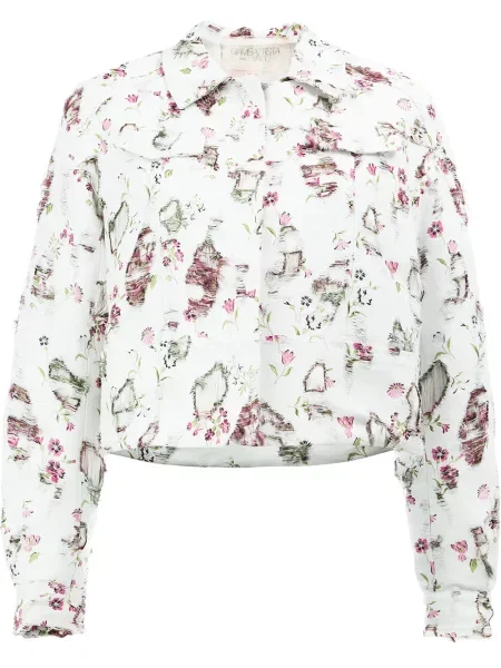 Geacă Giambattista Valli zdrențuiți cu model floral alb