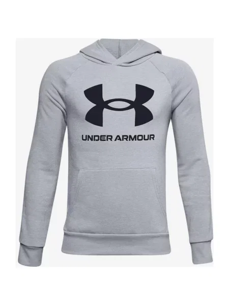 Bluza z kapturem Under Armour Rival Big Logo jasnoszara dziecięca S czarna