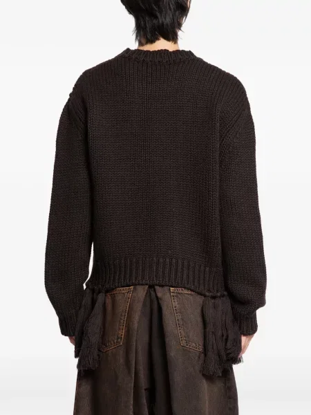 Vlněný svetr Hed Mayner s třásněmi hnědý