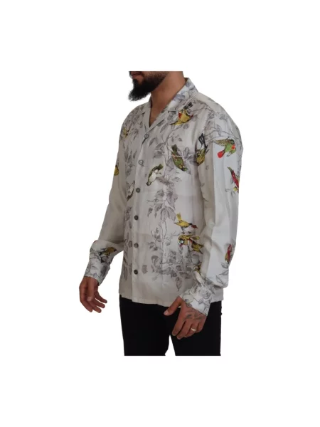 Jedwabna koszula Dolce And Gabbana z nadrukiem szara