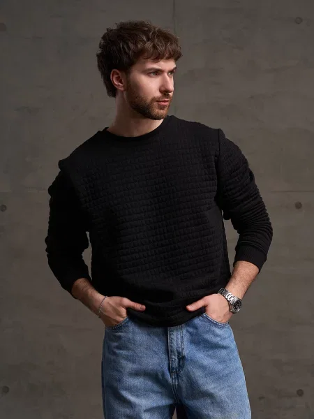 Світшот ISSA Plus комбінований верх чорний