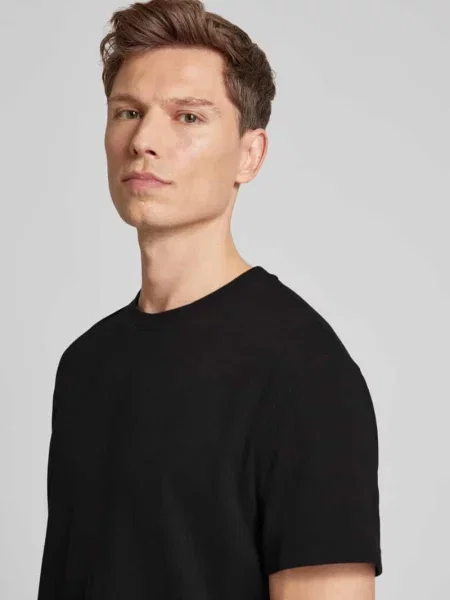T-shirt z prążkowanym okrągłym dekoltem Ck Calvin Klein czarna