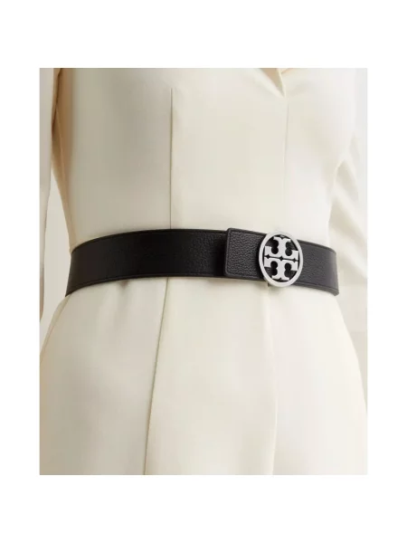 Pasek Tory Burch zamszowy w paski na sprzączkę czarny