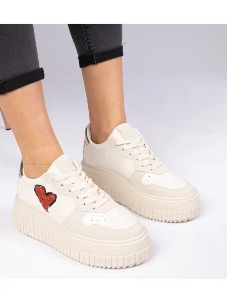 Sneakerși D/ceo cu motiv cu inimi bej