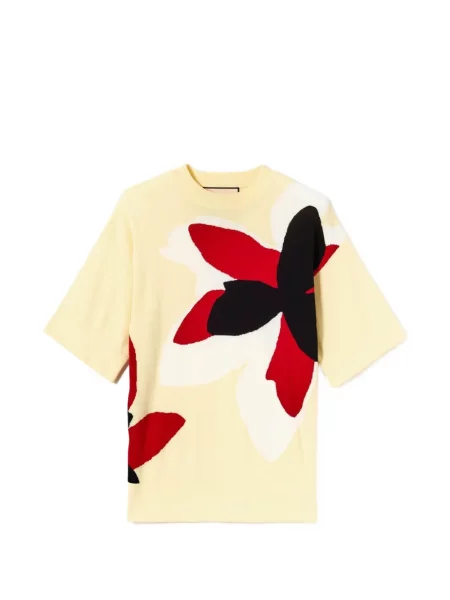 Tricou Plan C cu model floral cu decolteu rotund galben