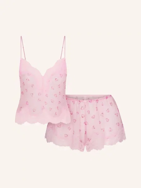 Skims Pyžamo Se Šortkami Skims Romance Lace Z Hedvábí růžová