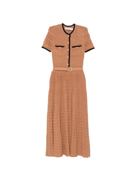 Cu centură rochie midi Self-portrait tricotate maro