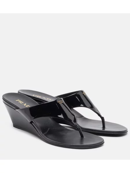 Chiloți tanga Prada din piele de lac negru