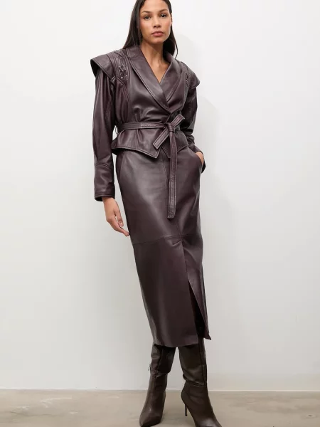 Шкіряна куртка Answear.LAB демісезонна oversize бордовий