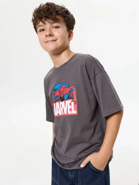 Sinsay oversize tričko s potiskem Spider-Man šedá