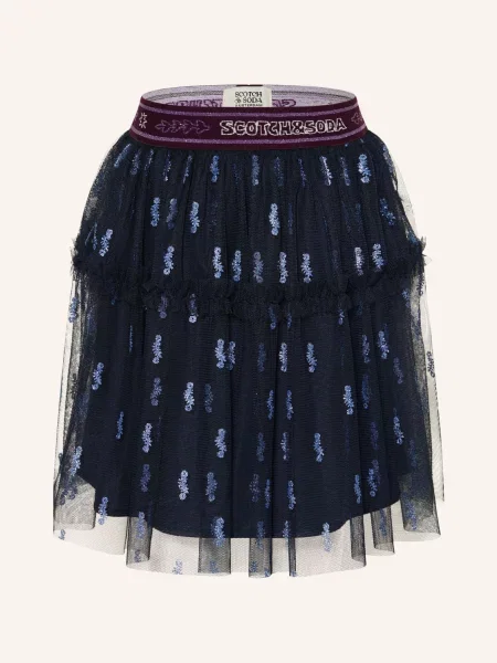 Scotch & Soda Tylová Sukně S Třpytivou Přízí A Volánky tmavě / tmavě modrá