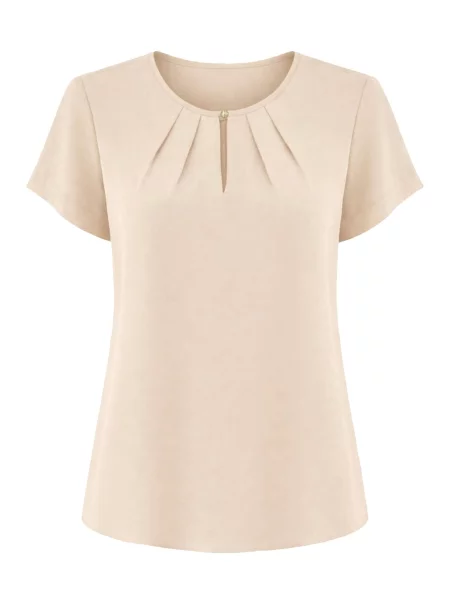 REGINA FASHION Blúzka Short Sleeve Blouse with Pleated Neckline' béžová