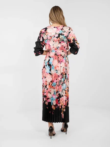 Rochie maxi Italy Moda cu model floral negru