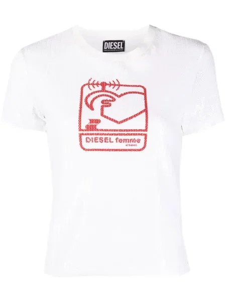 Tricou Diesel cu paiete alb