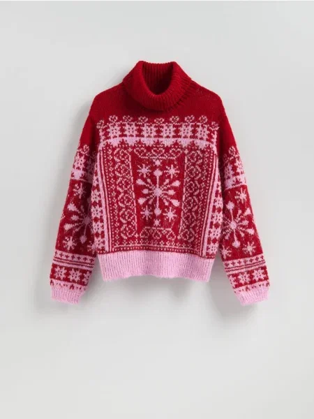 Reserved Pulover cu model de Crăciun multicolor